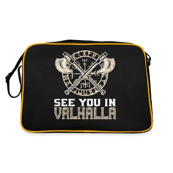 See You In Valhalla Wikinger Viking Totenkopf - Retro Tasche - Schwarz/Gold - Hinten
