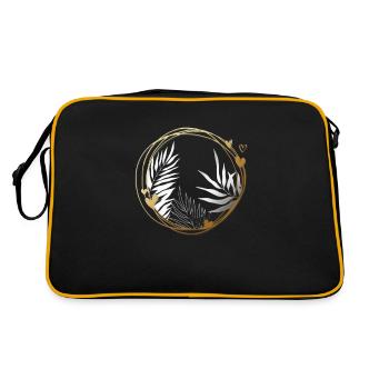 Blumen Floral Lineart - Retro Tasche - Schwarz/Gold - Hinten