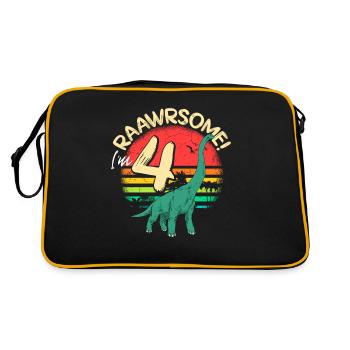 Brachiosaurus Dinosaurier 4 Jahre Geburtstag Dino - Retro Tasche - Schwarz/Gold - Hinten