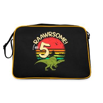 Spinosaurus Dinosaurier 5 Jahre Geburtstag Dino - Retro Tasche - Schwarz/Gold - Hinten