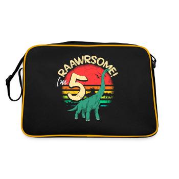 Brachiosaurus Dinosaurier 5 Jahre Geburtstag Dino - Retro Tasche - Schwarz/Gold - Hinten