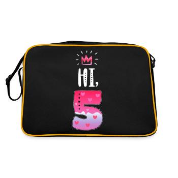 Hi Five Birthday 5 Jahre Geburtstag Mädchen Krone - Retro Tasche - Schwarz/Gold - Hinten