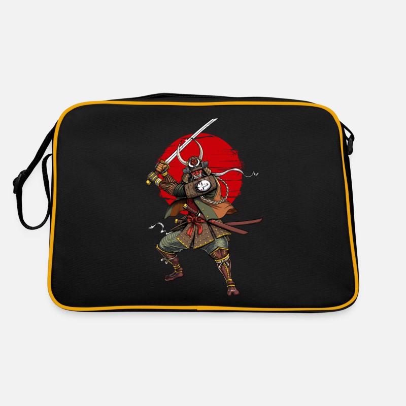 Samurai Krieger Dämon Oni - Retro Tasche - Schwarz/Gold