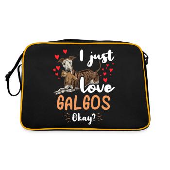 Galgo Español dog with plush toy and many - Retro Bag - black/gold - Back