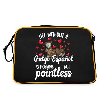 Galgo Español dog with plush toy and many - Retro Bag - black/gold - Back