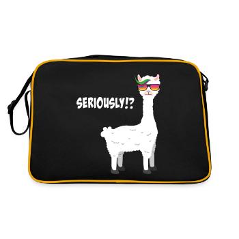 Alpaka, Lama lustiges seriously? Motiv - Retro Tasche - Schwarz/Gold - Hinten