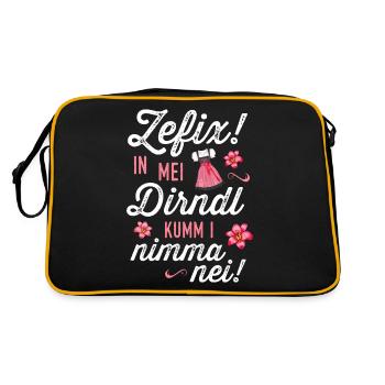In mei Dirndl kumm i nimma nei Trachtenshirt Damen - Retro Tasche - Schwarz/Gold - Hinten