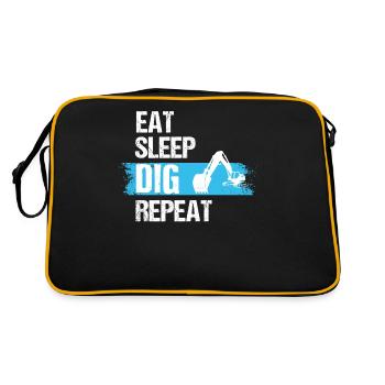 Eat Sleep Dig Repeat, Backhoe Excavator Dig, Back - Retro Bag - black/gold - Back