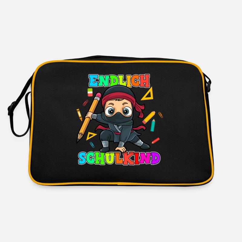 Einschulung Schulkind Ninja 1. Klasse Schulanfang - Retro Tasche - Schwarz/Gold