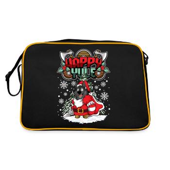 Happy Yule Viking Christmas Wolf - Retro Bag - black/gold - Back