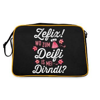 Wo zum Deifi is mei Dirndl Trachtenshirt Damen - Retro Tasche - Schwarz/Gold - Hinten