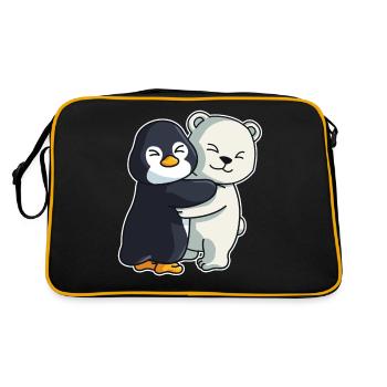 Pinguin und Eisbär niedliche Tiere knuddeln - Retro Tasche - Schwarz/Gold - Hinten