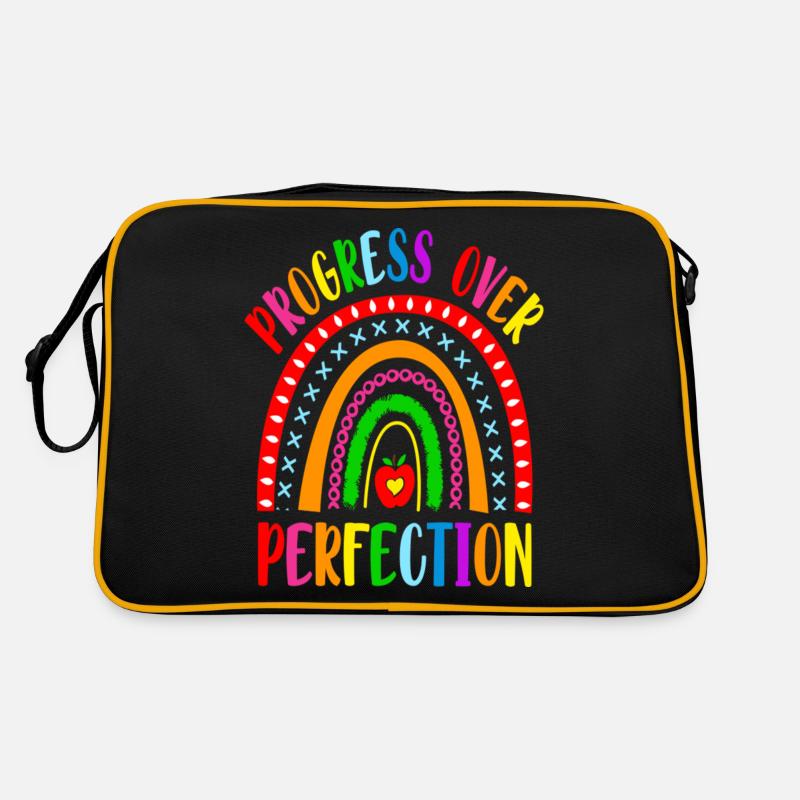 Rainbow Progress Over Perfection Motivational Retro Tasche