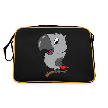 African Grey Parrot On Branch - Retro Bag - black/gold - Back