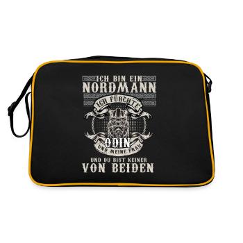 Wikinger Angst Vor Frau Und Odin Lustig Nordmann - Retro Tasche - Schwarz/Gold - Hinten