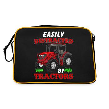 Easily Distraced By Tractors Funny Farmer Farming - Sac Retro - noir/or - Dos