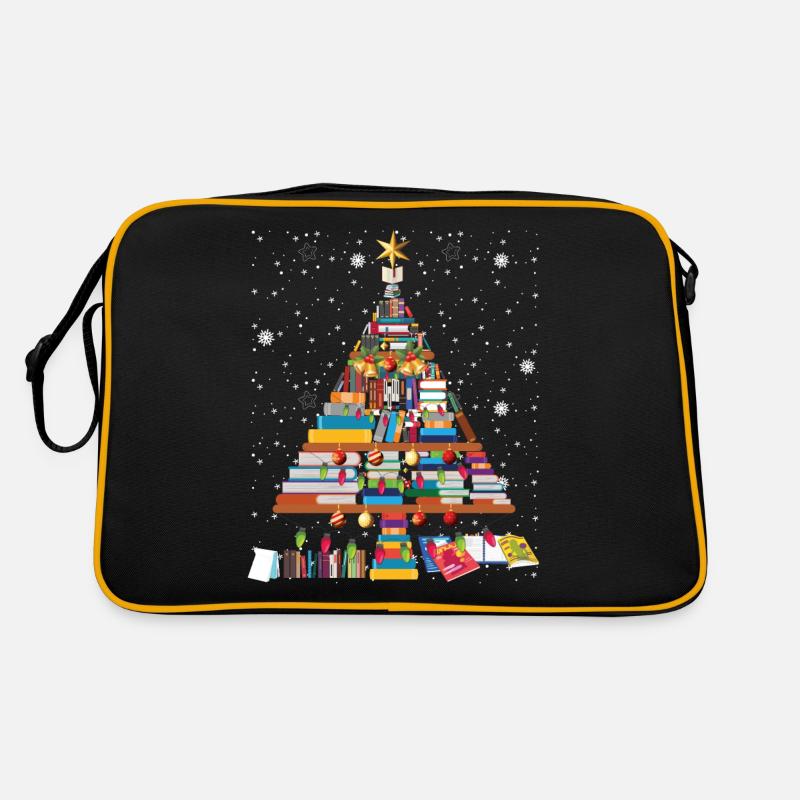 merry christmas book tree librarian book lovers - Retro Tasche - Schwarz/Gold