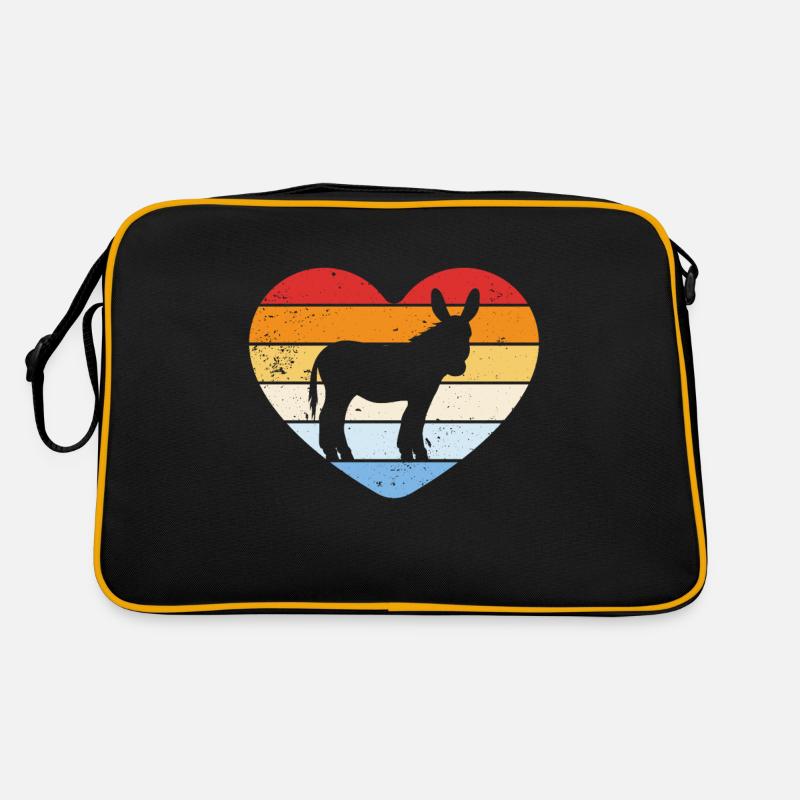 Esel Herz Retro - Retro Tasche - Schwarz/Gold