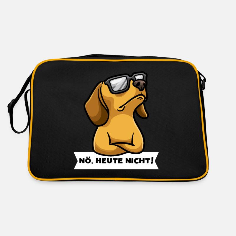 Sturer Dackel Hund lustig Teckel - Retro Tasche - Schwarz/Gold