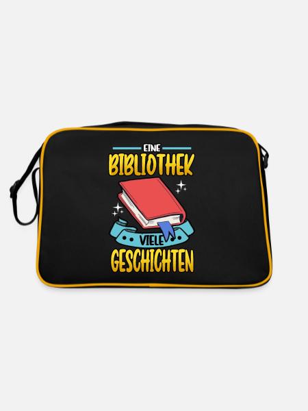 Buch Bücher Eine Bibiliothek viele Geschichten - Retro Tasche - Schwarz/Gold