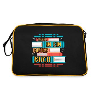 Buch Bücher Tauche in ein gutes Buch - Retro Tasche - Schwarz/Gold - Hinten