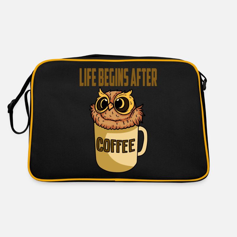 Life Begins After Coffee Lustiger Eule Spruch Owl Retro Tasche