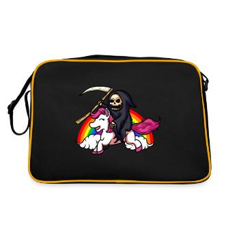 Tod Reiten Einhorn Lustige Einhörner - Retro Tasche - Schwarz/Gold - Hinten