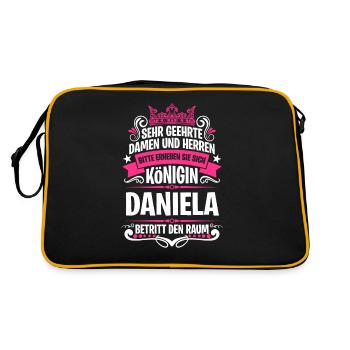 Daniela Namensshirt mit lustigem Königin Spruch - Retro Tasche - Schwarz/Gold - Hinten