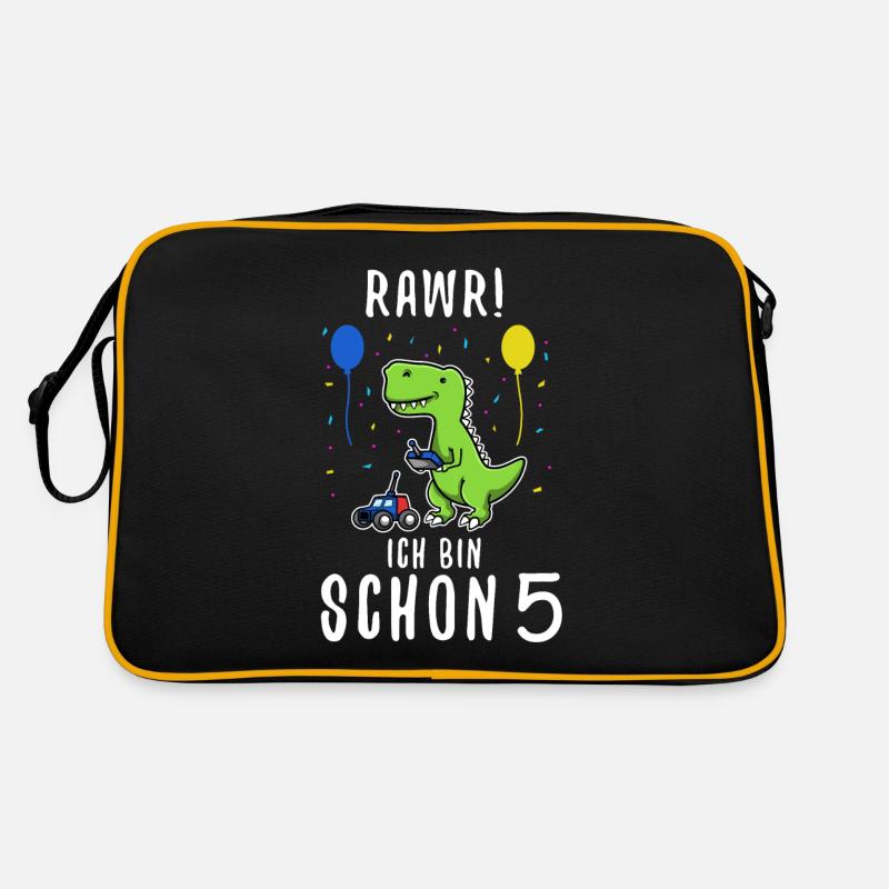 Ich bin schon 5 Dino Retro Tasche