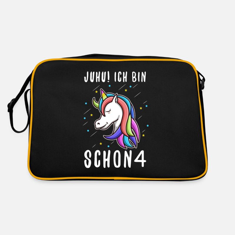Ich bin schon 4 Einhorn Retro Tasche