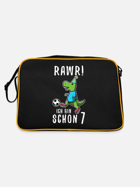 Ich bin schon 7 Dino - Retro Tasche - Schwarz/Gold - Hinten