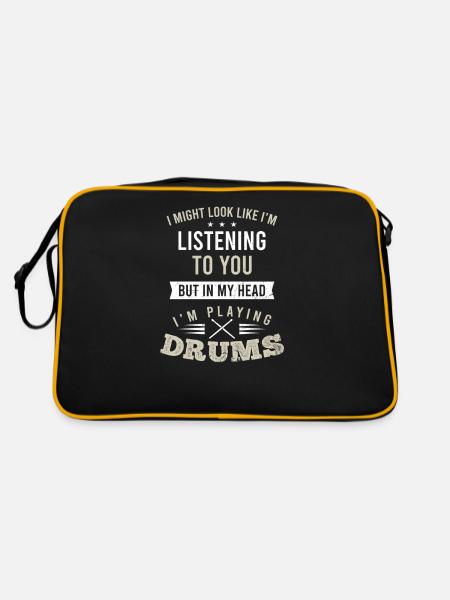 Schlagzeuger in meinem Kopf Ich spiele Schlagzeug - Retro Tasche - Schwarz/Gold - Hinten
