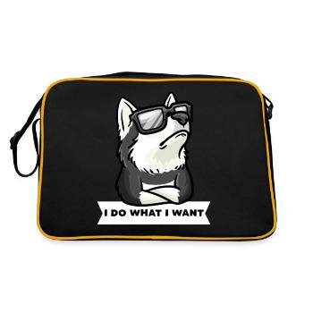 Sturer Pomsky Hund lustig Hundefan - Retro Tasche - Schwarz/Gold - Hinten