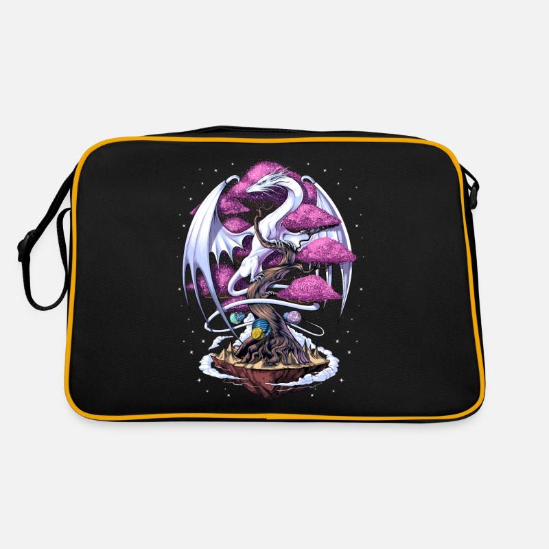 Japanische Drachenkirschblüte - Retro Tasche - Schwarz/Gold
