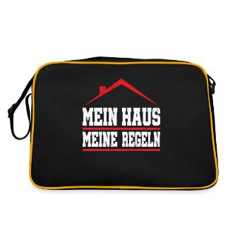 Mein Haus meine Regeln Spruch Hausbesitzer Hausbau - Retro Tasche - Schwarz/Gold - Hinten