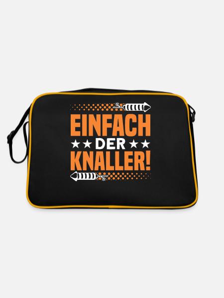 Silvester Feuerwerk Feuerwerker Geschenk - Retro Tasche - Schwarz/Gold - Hinten