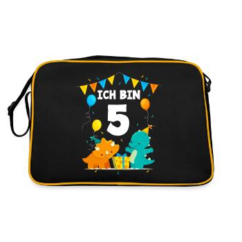Dinosaurier 5. Geburtstag Jungs Ich Bin 5 Jahre - Retro Tasche - Schwarz/Gold - Hinten
