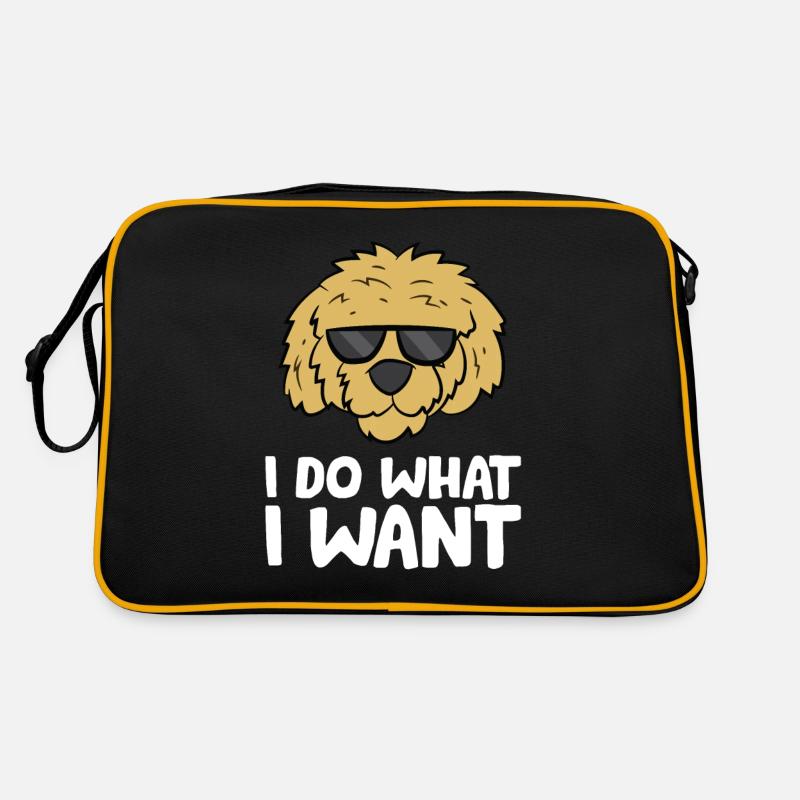 Lustiger Doodle-Hundehalter Ich mache, was ich - Retro Tasche - Schwarz/Gold