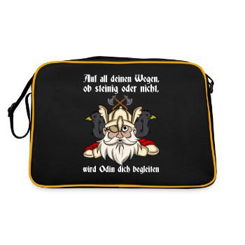 Wikinger Odin Spruch Odin Wird Dich Begleiten - Retro Tasche - Schwarz/Gold - Hinten