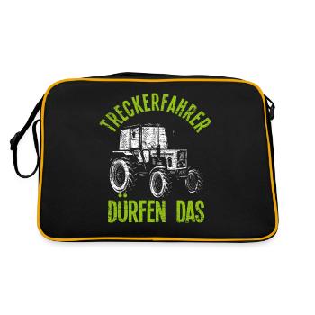 Traktor Treckerfahrer Traktoren Spruch - Retro Tasche - Schwarz/Gold - Hinten