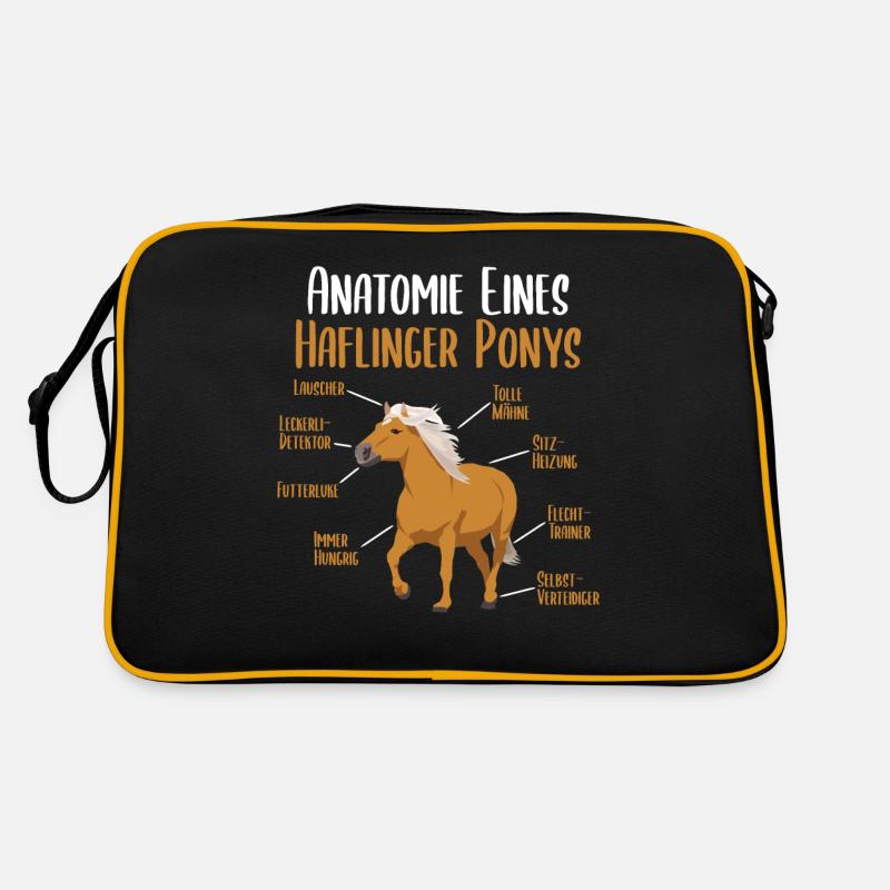 Anatomie eines Haflinger Ponys - Haflinger Pferd - Retro Tasche - Schwarz/Gold
