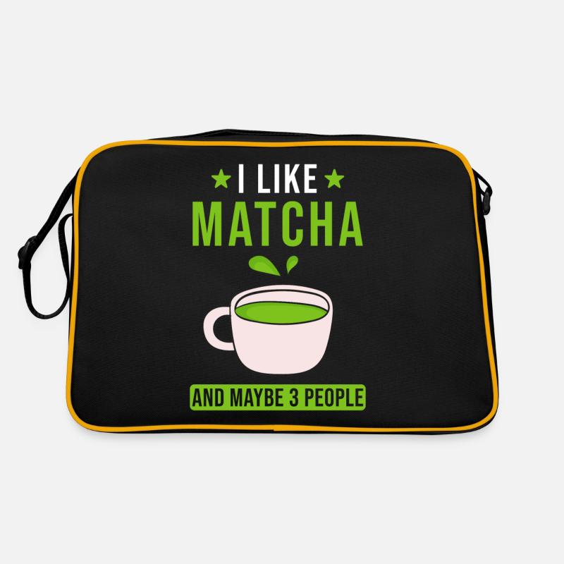 Matcha Tee Spruch - Retro Tasche - Schwarz/Gold