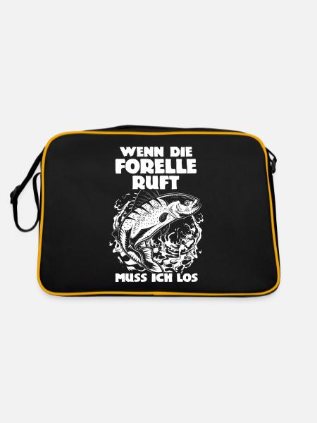 Wenn die Forelle ruft muss ich los - Angler - Retro Tasche - Schwarz/Gold - Hinten