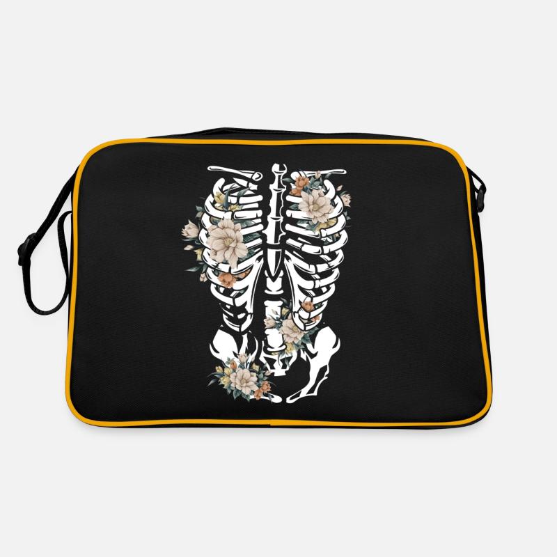 Gothic Blumen - Retro Tasche - Schwarz/Gold