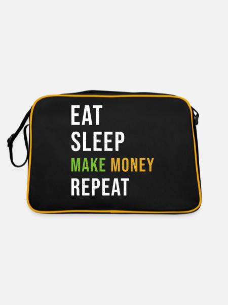Geld vedienen Spruch - Retro Tasche - Schwarz/Gold - Hinten