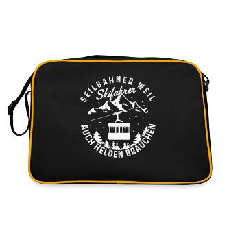 Seilbahn Gondel Bergbahn Skifahrer Helden - Retro Tasche - Schwarz/Gold - Hinten