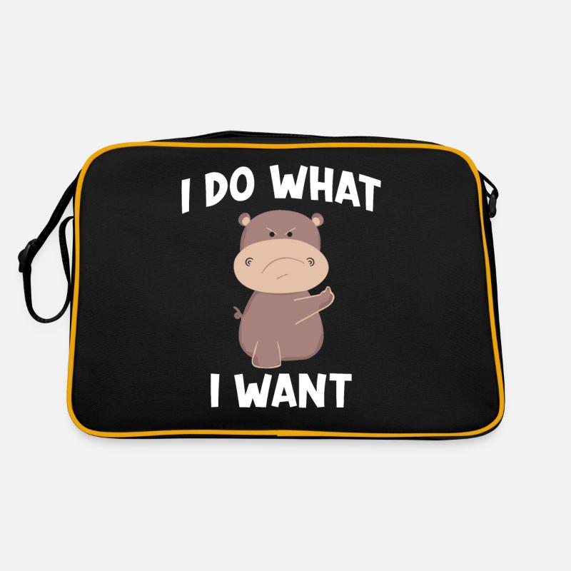 Nilpferd Spruch I do what I want - Retro Tasche - Schwarz/Gold