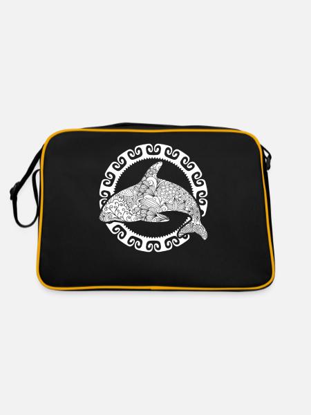 Hai Symbol Maori Muster Neuseeland - Retro Tasche - Schwarz/Gold - Hinten