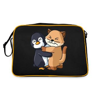 Pinguin und Katze niedliche Tiere knuddeln - Retro Tasche - Schwarz/Gold - Hinten
