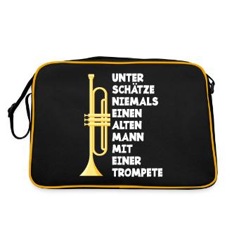 Trompete Trompeter Trompeten Spieler - Retro Tasche - Schwarz/Gold - Hinten
